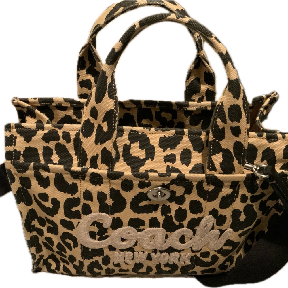 Coach Leopard Print Tote Bag - Tan and Black